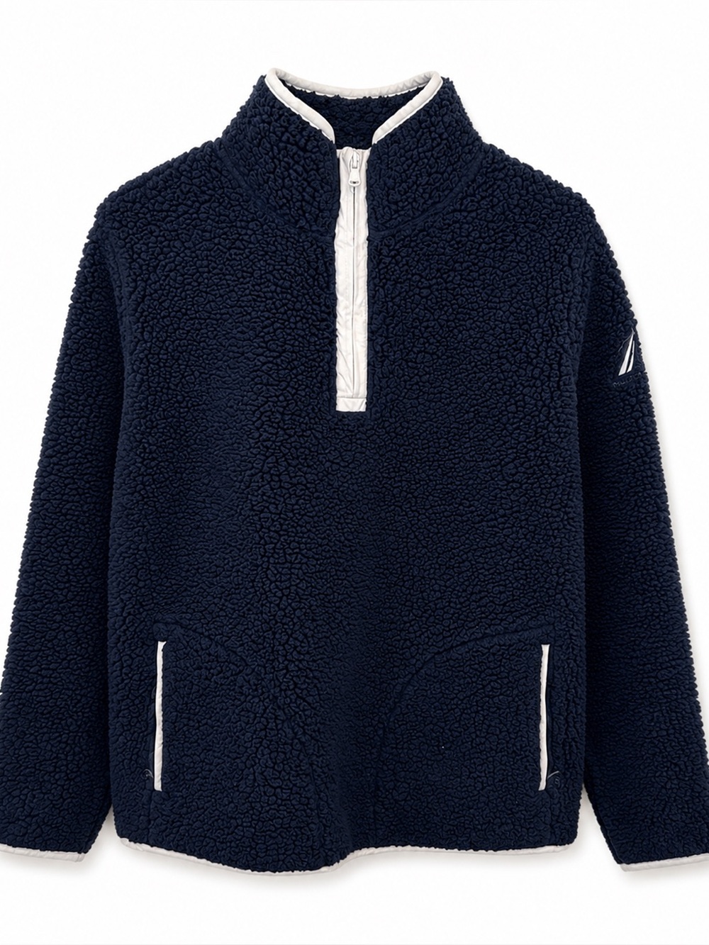 Nautica Navy Blue Sherpa Pullover with White Trim